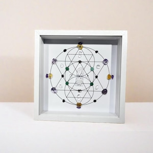 Manifestation Crystal Grid Frame - Metatron&#39;s Cube - Abundance & Intention Art - Framed Gemstones