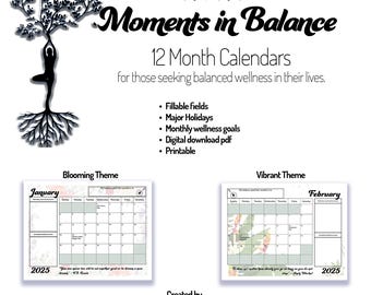 Calendario Blooming Moments in Balance con notas 2025