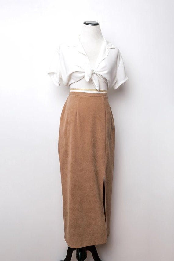 Faux Suede Tan High Waisted Midi Skirt US 8 M/L Y… - image 2