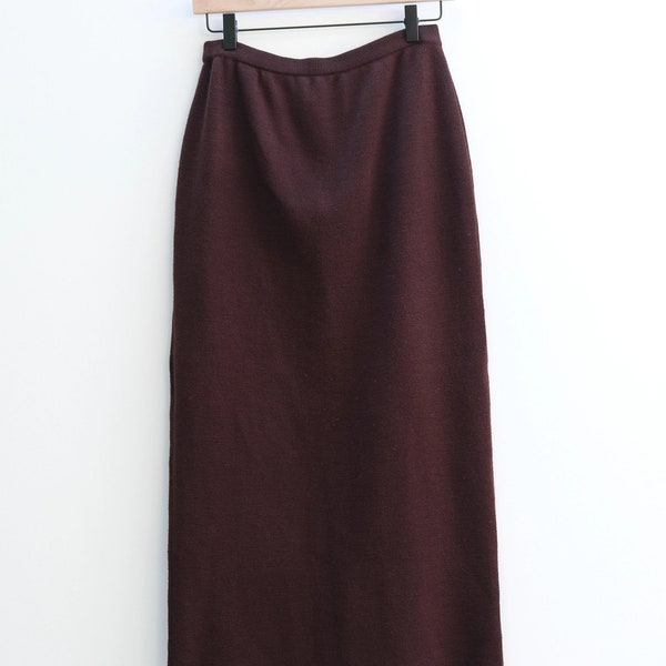 Brown Wool Blend Minimalist Knit Midi Skirt Adrianna Papéll US 8, 90's