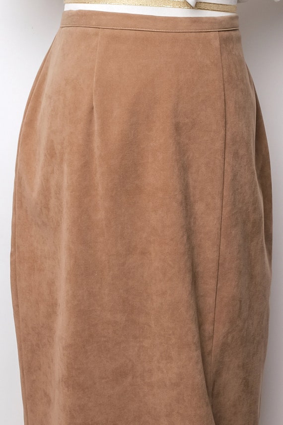 Faux Suede Tan High Waisted Midi Skirt US 8 M/L Y… - image 5