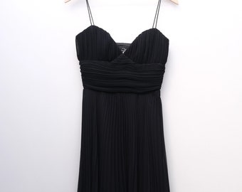 Allen Schwartz Black Pleated Silk Evening Dress, US 4 90's