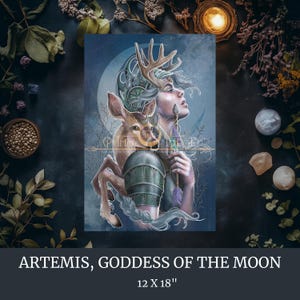 Déesse de la lune - impression d'art de tarot | Art du tarot de la mythologie grecque | Art mural ésotérique | Artiste canadien | Impression 12 x 18" | Art mural cartes de tarot