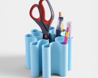 Wavy Pen Holder, Modern Pencil Cup, Minimalist Desk Organizer, Colorful Office Decor Gift
