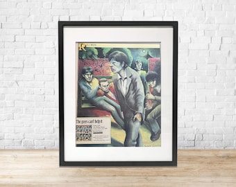 Framed Rolling Stones Some Girls Wall Art | Vintage 1978 Rolling Stone Magazine Illustration | Retro Rock Music Decor