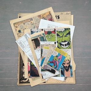 Comic Book Ephemera Pack | Vintage & Repurposed Comic Clippings | Junk Journal Supplies, Scrapbooking, Collage Paper, Cartoon Comic Strips