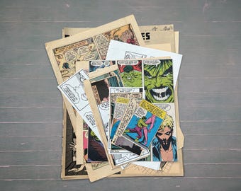 Vintage Comic Book Ephemera Pack: Hand-Cut Collage Paper Pieces