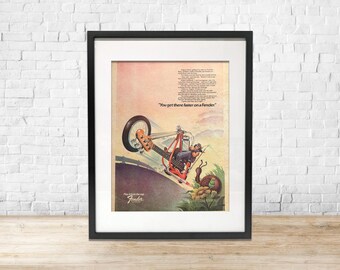 Vintage Fender Guitar Advertisement 1973 | Original Rolling Stone Magazine Page | Motorcycle Guitar Wall Art | Retro Music Room Decor