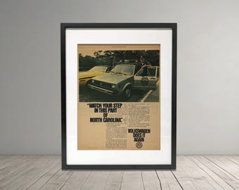 Original 1980 Volkswagen Rabbit Police Advertisement | Rolling Stone Magazine Ad | Framed Vintage VW Wall Art | Classic Car Decor