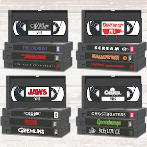 Vintage Horror Movie Sticker | 80s VHS Tape Stack for Horror Fans & Scrapbooks | Vintage Movie Tape Aesthetic | VHS Sticker for Horror Fans