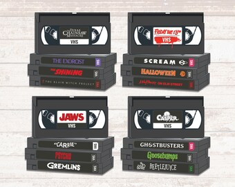 Vintage Horror Movie Sticker | 80s VHS Tape Stack for Horror Fans & Scrapbooks | Vintage Movie Tape Aesthetic | VHS Sticker for Horror Fans