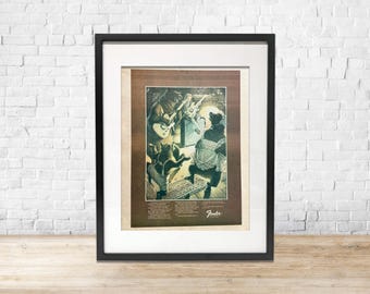 Vintage Fender Guitar Advertisement 1973 | Original Rolling Stone Magazine Page | Bear Family Wall Art | Retro Music Room Decor