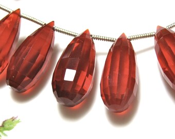 6 Beads - Candy Red QUARTZ Step Cut Teardrop Briolettes