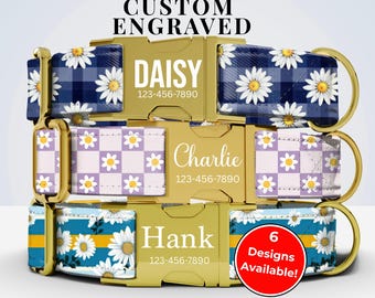 Preppy Daisy Personalized Dog Collar with Name, Custom Girl Dog Collars Are Cute, Adjustable and Heavy Duty, Sizes Small - XLarge