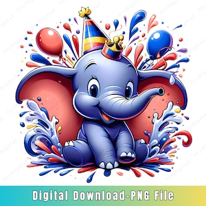 Watercolor Dumbo PNG, Flying Baby Elephant PNG, Dumbo Birthday Clipart, Circus Party Animal, Cute Cartoon Elephant, Digital Download