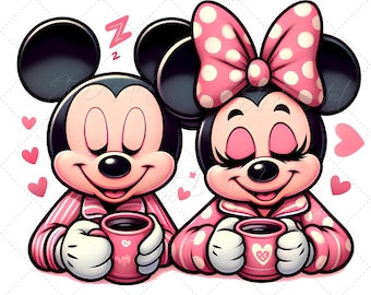 ミッキーとミニー PNG、ミッキー コーヒー PNG、ミニー ラブ、かわいい