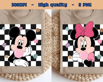 Musse och Minnie Bubblegum PNG: T-shirtdesign för par (nedladdning direkt)