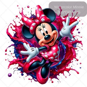 Watercolor Minnie Mause Png, Cute Minnie Mause , Minnie Shirt Design, Mickey Mause Png, High-Resolution, Transparent Background, Download