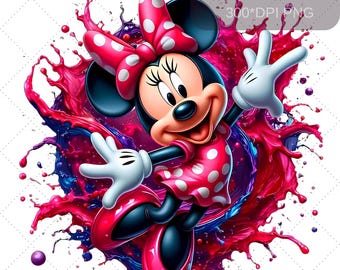 Watercolor Minnie Mause Png, Cute Minnie Mause , Minnie Shirt Design, Mickey Mause Png, High-Resolution, Transparent Background, Download
