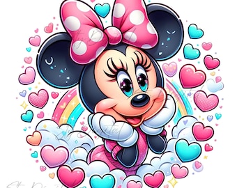 Minnie Mause Png, Minnie Rainbow Png, Cartoon Png, Minnie Mause Silhouette, High-Resolution, Transparent Background, Instant Download