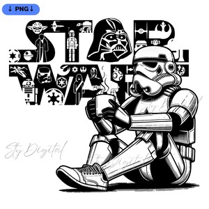 Star Wars Png, Star Wars Design, Star Wars Coffee Logo, Star Wars text, Character Silhouettes, High-Resolution, Transparent Background