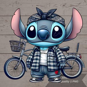 Pung Stitch Png, Cute Stitch Png, Stitch Clipart, Stitch Tshirt Design, Bicycle Png, Stitch Sticker, Transparent Background, High Resolution