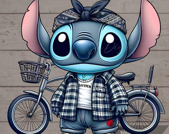 Pung Stitch Png, Cute Stitch Png, Stitch Clipart, Stitch Tshirt Design, Bicycle Png, Stitch Sticker, Transparent Background, High Resolution