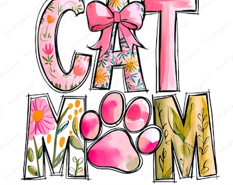Mamá gata floral PNG: Diseño de sublimación de huella de pata rosa (descarga digital)
