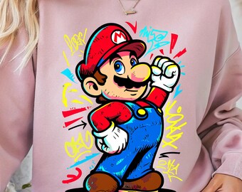 Super Mario graffiti Png, bold street art Mario Png, colorful spray paint Mario Png, vibrant cartoon Mario Png, Instant Download