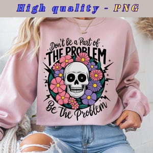 Skull with Colorful Flower PNG, Gothic Floral Skull Clipart, Dark Aesthetic Art, Retro Tattoo Style Sublimation Design for T-Shirts & Prints
