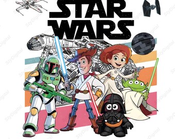 Toy Story Star Wars Png, Buzz Lightyear Jedi PNG, Woody Jessie Star Wars Png, Alien Jedi Cartoon Png, Pixar Star Wars Mashup Png, Download