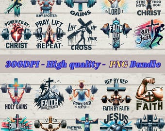 Paquete PNG de Fitness Cristiano: Jesús, motivación para el gimnasio (Descarga digital)
