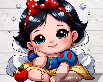 Blancanieves bebé PNG, Blancanieves linda PNG, Clipart de Blancanieves, Princesa Png, Diseño de camiseta de princesa, Fondo transparente, Alta resolución