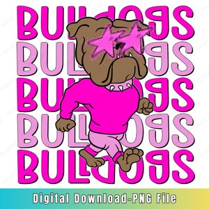 Preppy Bulldog Mascot PNG, Pink Star Glasses Dog Clipart, Preppy Pinks Png, Cute Cheer Sublimation, Team Pride Dog Shirt Design, Download