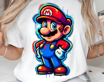 Super Mario graffiti Png, colorful street art Mario Png, bold cartoon gamer Mario Png, neon splash Mario Png, Instant Download
