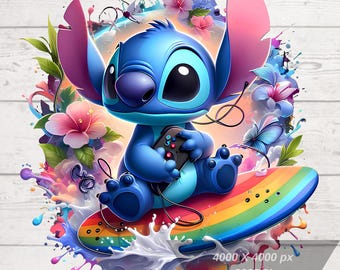 Watercolor Stitch Png, Cute Stitch Png, Stitch Clipart, Cartoon Png, file for Sublimation, Transparent Background, High Resolution Download