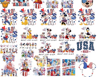 4th of July Disney PNG Bundle, Patriotic Mickey Minnie USA Clipart, Disney Patriotic, Independence Day Sublimation Designs, Digital Download