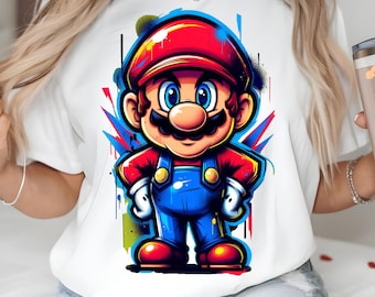 Super Mario graffiti Png, Mario street art character Png, colorful cartoon Mario Png, bold gaming illustration Png, Instant Download