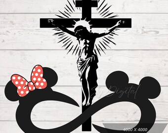 Jesus Cross Infinity with Mickey and Minnie Silhouette (PNG)