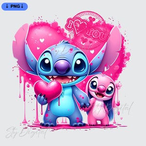 Stitch Png, I Love You Angel Png, Stitch And Angel, Watercolor stitch Png, Stitch Couple Png, Angel Watercolor, Digital Tshirt Design