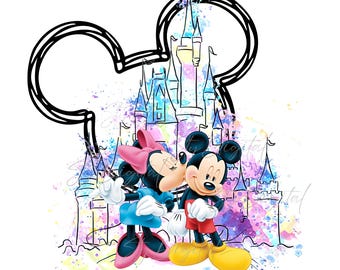 Mickey y Minnie Png, Castillo de Mickey Png, Diseño de camiseta de cumpleaños de Minnie Png, Dibujos animados Png, Minnie Love Png, Alta resolución, Descarga instantánea