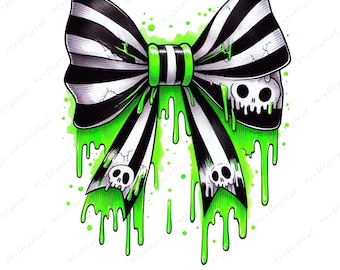 Neon Green Skull Bow PNG: Horror Coquette Clipart (Digital Download