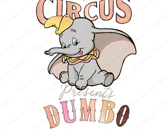 Dumbo Circus PNG, Arte vintage de elefante bebé de Disney, Diseño infantil PNG, Impresión digital para pared de guardería, Diseño de dibujos animados lindo, Descarga instantánea