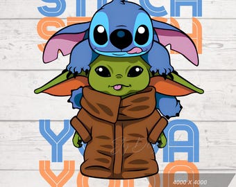 Stitch And Yoda Png, Cute Yoda, Cute stitch, Stitch And yoda Friendship, Star Wars Png, Yoda And Stitch Tshirt Design, High-Resolution