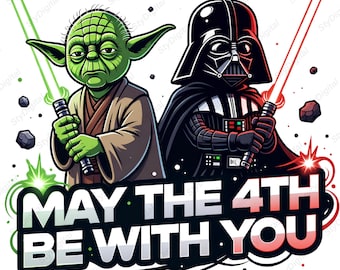 Que el 4 de mayo te acompañe Png, Yoda Darth Vader Png, Día de Star Wars Png, Jedi Sith Galaxy Png, Mayo del 4 de mayo Png, Descarga instantánea