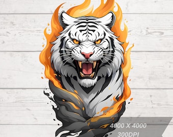 Burning Tiger Png, Tiger Face Png, Tiger Clipart Png, Cute Animal Png, Tiger Digital Tshirt Design, High Resolution, Instant Download