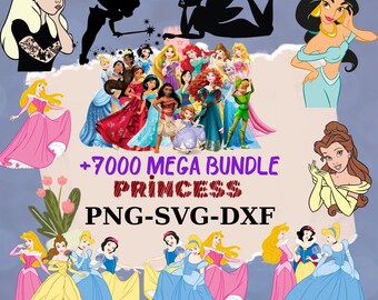 Paquete MEGA de más de 7000 princesas en formato PNG, princesas en formato Svg, Dxf, paquete PNG, paquete grande de princesas mixtas, archivos de princesas de alta resolución, descarga