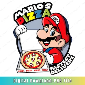 Funny Super Mario Pizza PNG, Fast Food Game Parody Clipart, Cute Italian Chef Printable, Gamer Sticker Design, Digital Download
