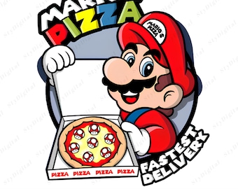 Pizza divertida de Super Mario PNG: Clipart de jugador, diseño de chef italiano (descarga digital)