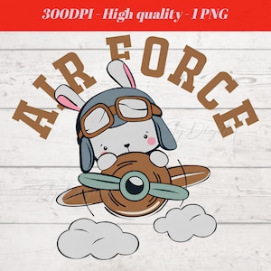 Cute Bunny Pilot Png, Air Force Png, Pilot Bunny T-Shirt Design Png, Cute Animal Png, Bunny In The Clouds, High Resolution, Download